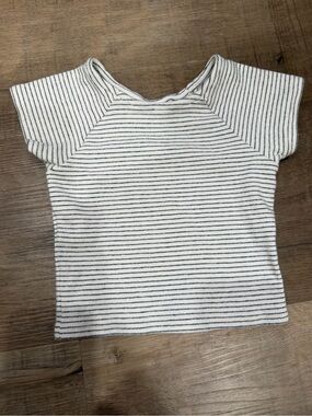 Mango Kids Ribbed Short Sleeve Stripe Tee - White & Black